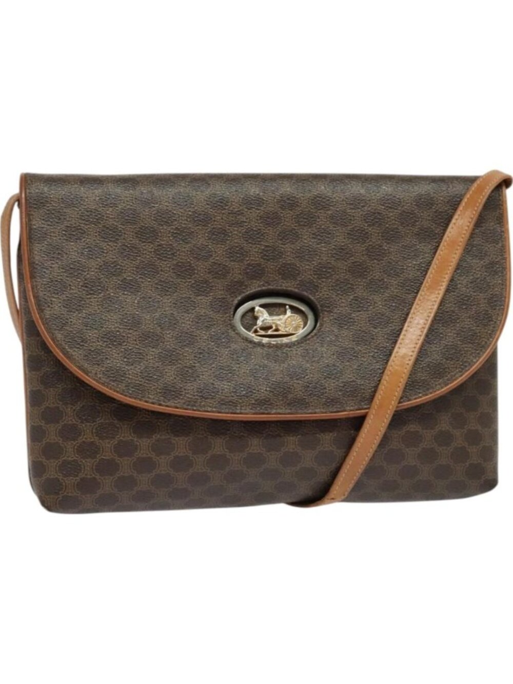 CELINE Macadam Canvas Shoulder Bag PVC Leather Brown Gold
